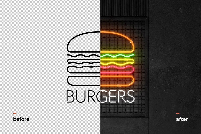 酒吧招牌霓虹灯特效PS样式模板